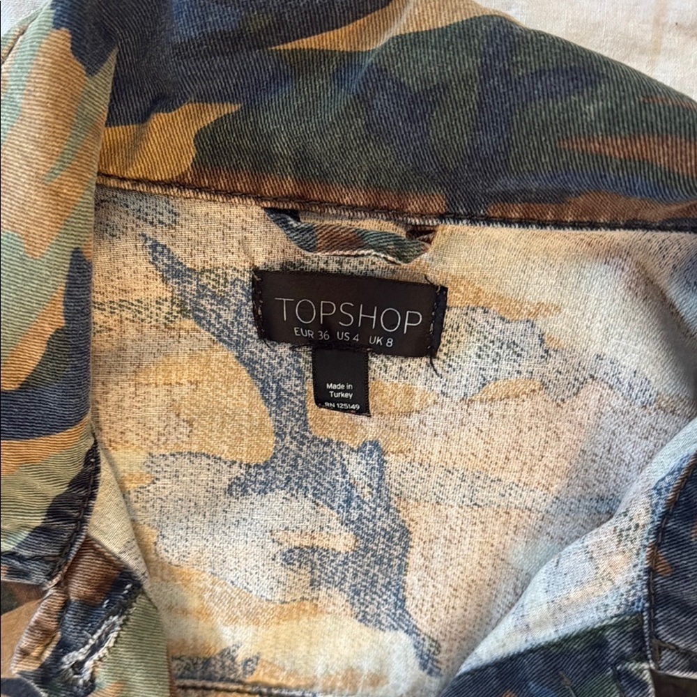 Topshop Women’s Camo Cropped Denim Jacket. Cotton. Size 4. - Picture 9 of 12